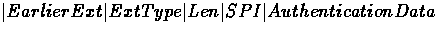 \(\vert Earlier Ext \vert Ext Type \vert Len \vert SPI \vert Authentication Data \)